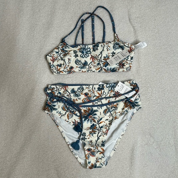 Tranquility Seaweed Cross Back Top & Tassel Tie‎ Bikini Medium white/blue floral - Picture 2 of 12